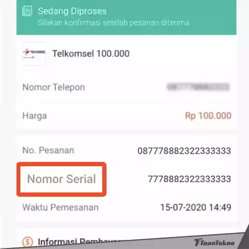 Contoh SN Pulsa Shopee